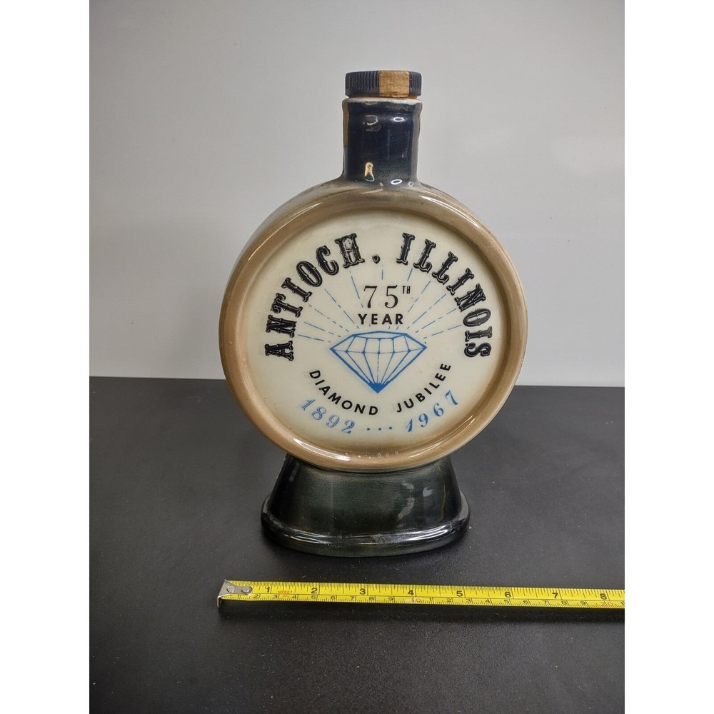 Vtg EMPTY 1967 Jim Beam Antioch Illinois 75th Diamond Jubilee 1892-1967 Decanter
